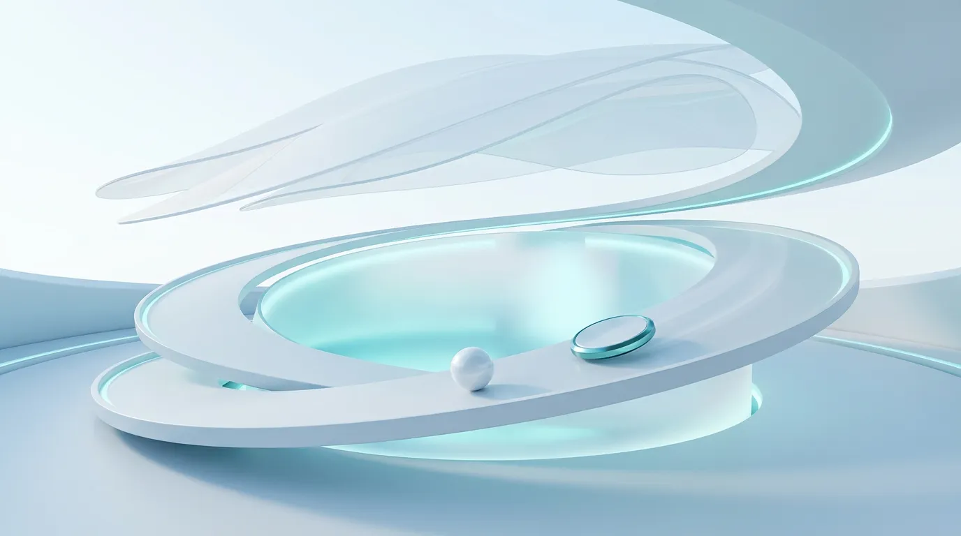 Curved white track with a sphere and a disc, a metaphor for continuous growth